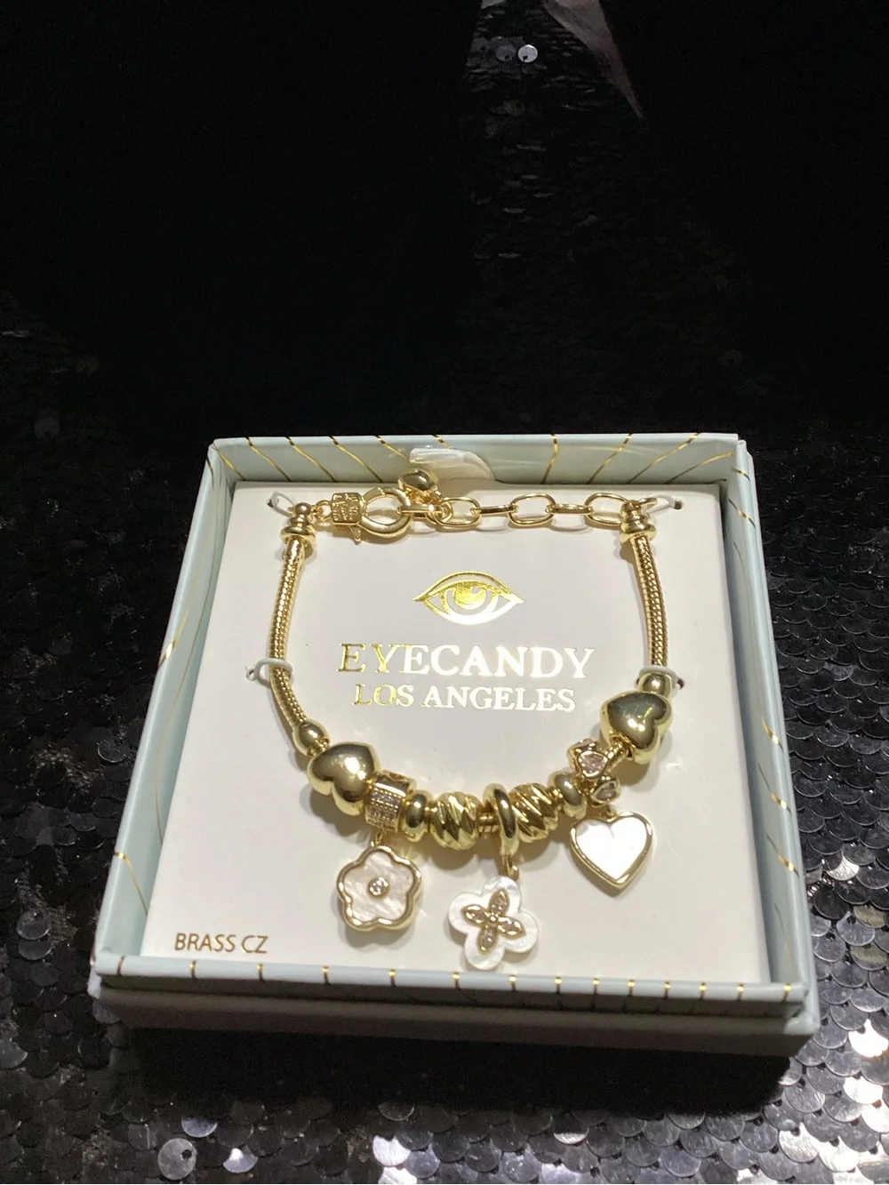 eye candy Gold Heart & Flower Charm Bracelet